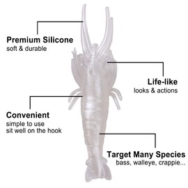 Soft Shrimp Lure Baits, 20pcs Artificial Shrimp Baits Glow Fishing Lures 5cm Silicone Prawn Shrimps Kit for Bass Crappie Walleye Trout Saltwater Freshwater Fishing