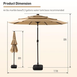 COSIEST 11FT 3 Tiers Patio Umbrella for Outside, Outdoor Umbrella with Solar LED Lights, Market Patio Table Umbrella with 8 Sturdy Ribs for Garden, Pool, Backyard