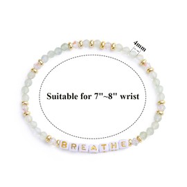 UEUC Natural Stone Bead Motivational Bracelet for Women, Micro Faceted Round Crystal Beads Breathe Letter Bracelet, Gemstone Beads(4mm) Inspirational Healing Bracelets(#17)