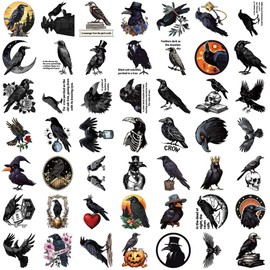 50 Pcs Crow Stickers Goth Aesthetics Stickers Cryptid Stickers for Water Bottles,Laptops, Phone Cases,Journal,Scrapbook,Gift Stickers for Kids Teens Adults