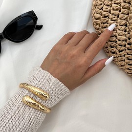 CRUSH CR Adjustable Open Gold/Silver Bracelet for Women Minimalist Chunky Twisted Cuff Bangle Wrist Jewelry Punk Style Chunky Jewelry (Style 1 Gold)