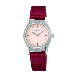 Seiko Women's Tactile Reading Clock for the Visually Impaired, Dial: Pink/Band: Red (Cowhide Leather), Classic