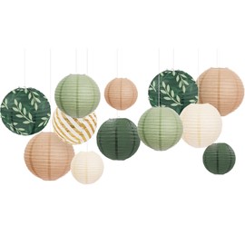 AOBKIAT Party Decorations Paper Lanterns Set, 12Pcs Green Brown Hanging Paper Lantern for Green Boho Wedding Party, Birthday, Bridal Showers