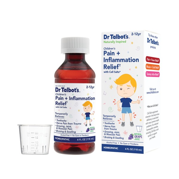 Dr. Talbot's Pain + Inflammation Relief Liquid Medicine for Children, Includes Dosage Cup, Grape Juice Flavor, 4 Fl Oz (Packaging May Vary)