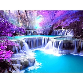 DPHERO DIY Waterfall Diamond Painting Pictures for Adults Children, 5D Landscape Diamond Painting Set, DIY Rhinestone Pictures Tree Diamond Art Kits, Round Stones Diamond Painting Home Decor 30 x 40