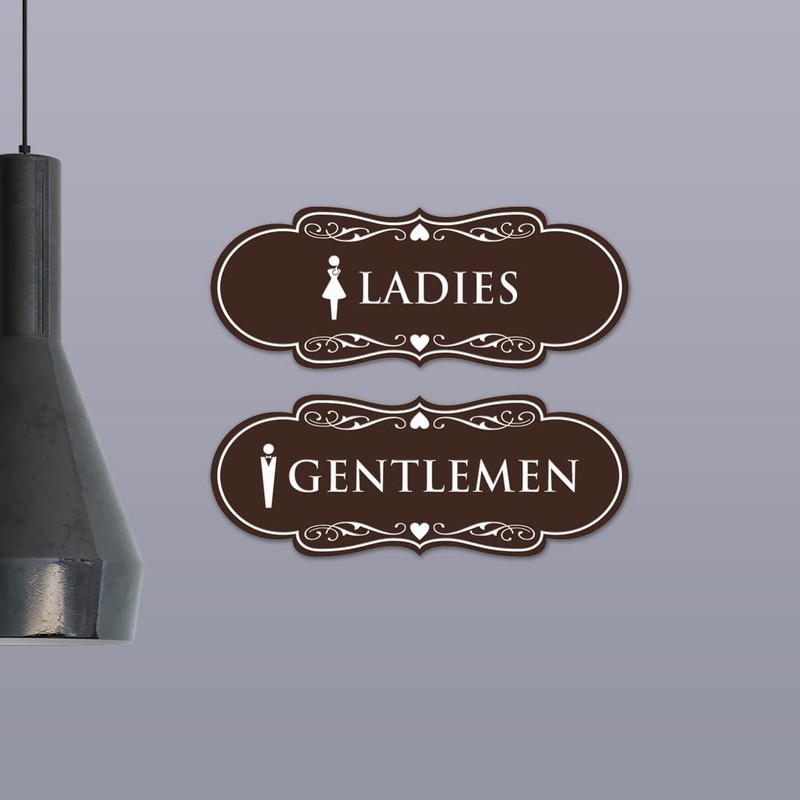 Designer Ladies and Gentlemen Figurines Restroom Signs, Set of 2