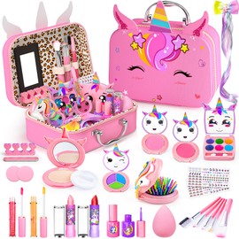 Mqsiuve Little Girls Makeup Kit, Pretend Make Up for Kids, Princess Play Makeup Set, Toddler Toy Real Washable Cosmetic Set & Nail Kit Birthday Gift for Ages 3 4 5 6 7 8 9 10-12 Year Old, Pink