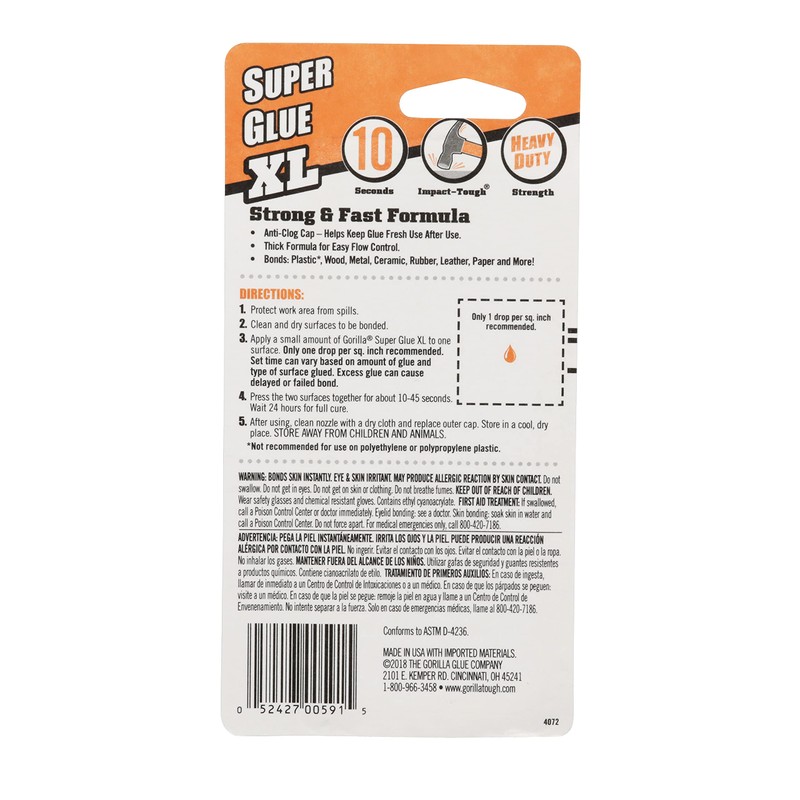 Gorilla Super Glue XL, Clear Glue, 25 Gram (Pack of
