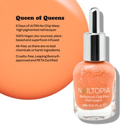 Nailtopia Bio-Sourced, Chip Free Nail Lacquer - All Natural, Strengthening Biotin and Superfood-Infused Polish - Chip Resistant Formula - Quick-Dry, Long Lasting Wear - Queen Of Queens - 0.41 oz