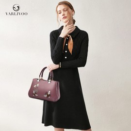 VARLIVOO Elegant Women Handbag Ladies Top-Handle Bags Embroidery Shoulder Bag Crossbody Bag Work Travel Shopping PU Leather Purple B