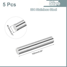 sourcing map 5Pcs 304 Stainless Steel Rods, 13mm x 102mm Metal Solid Shaft Round Rod Lathe Bar Stock for Model Plane Cars Ship DIY Craft Metal Working