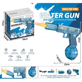 Powerful Electric Water Gun, Automatic Squirt Gun with Glowing Realistic Muzzle, 320cc High Capacity, Up to 32 FT Range, Suitable for boys and girls, ideal birthday gift, summer outdoor activities Beach combat toys water gun:_transparent blue