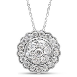 SAVEARTH DIAMONDS 1 Carat Round Cut Lab Created Moissanite Diamond Flower Pendant Necklace In 14K White Gold Over Sterling Silver Jewelry For Women With 18" Chain (VVS1 Clarity, 1 Cttw)