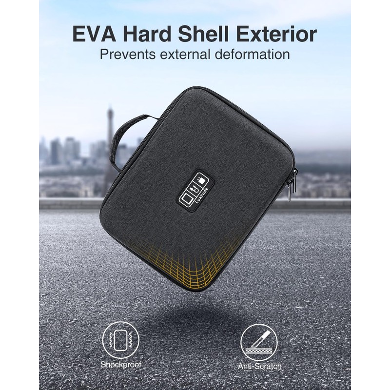 Luxtude Large Electronics Organiser Bag, Hard Tech Organiser, Shockproof Tech