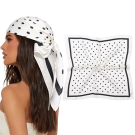 AWAYTR 27.5” Square Satin Head Scarf Hair Scarf for Women's Hair Silk Bandana for Women Silk Head Wrap for Sleeping (Polka Dot （White）)