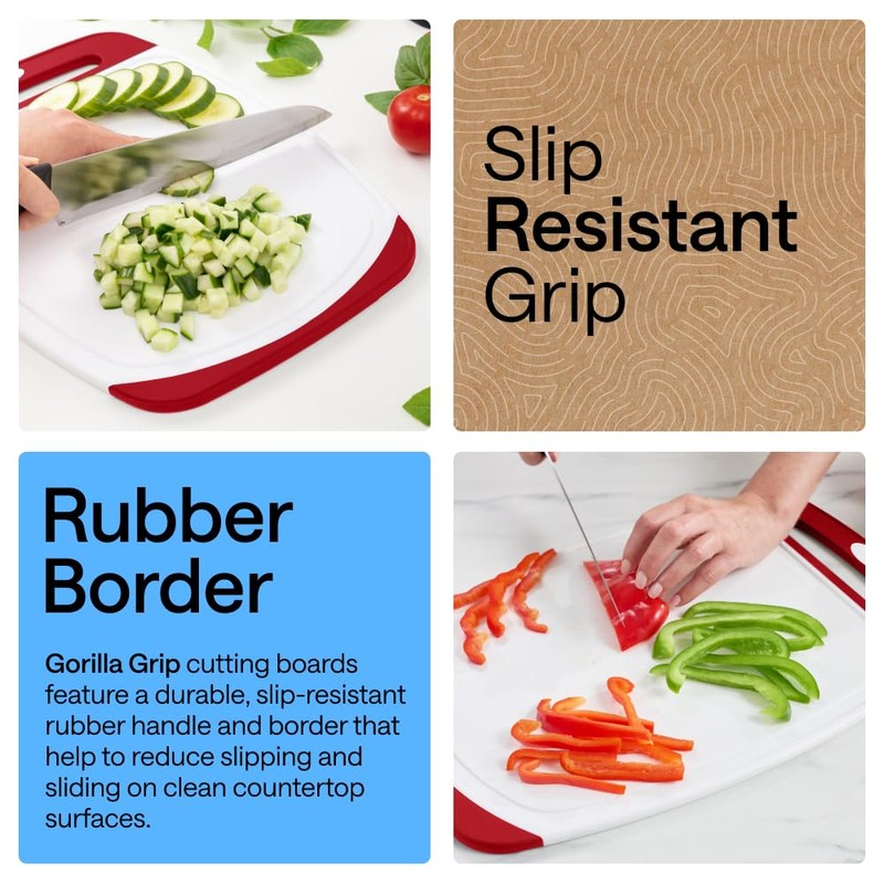 GORILLA GRIP BPA-Free Reversible Kitchen Cutting Board Set of 3,