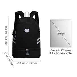 HUA ANGEL Women's Large Capacity Foldable Weekend Sports Backpack with Shoe Compartment and Wet Compartment for Travel Swimming Training Beach Yoga Nylon Lightweight Waterproof Outdoor, black,