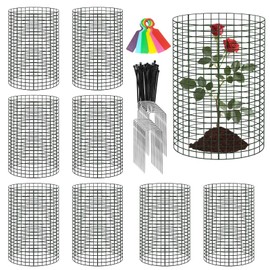 8 Pack 24'' x 12'' Large Wire Plant Protector from Animals, Metal Plant Wire Cage Chicken Wire Cloche with Ground Stakes , Labels and Nylon Tie to Keep Animals Out, Garden Protection Bunny Barricade