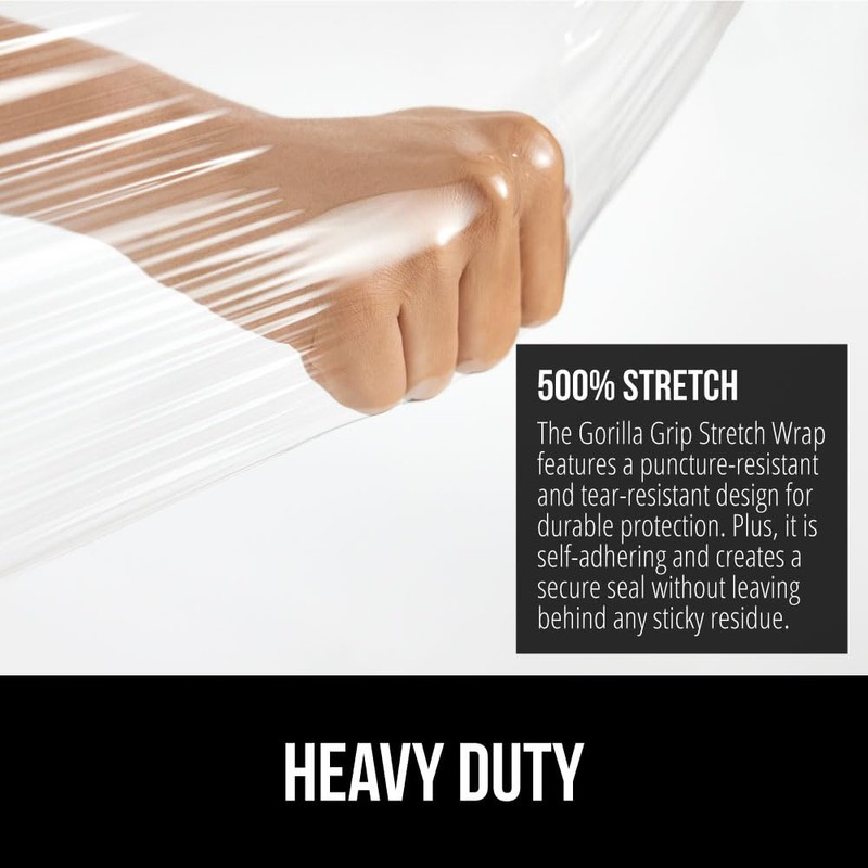Gorilla Grip 500% Stretch Film Heavy Duty Plastic, 1200ft Shrink