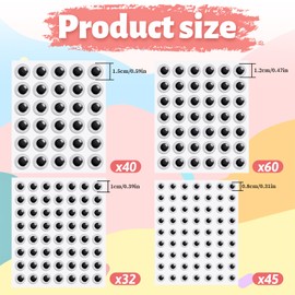 354pcs Black Wiggle Googly Eyes Wobbly Eye,Self Adhesive Small Craft Eyes, Assorted Small Sizes 8mm 10mm 12mm 15mm Wiggly Eye for Crafts(8 Sheets)