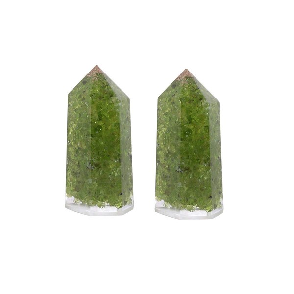 Rockcloud Pack of 2 Healing Crystal Wand Point 6 Faceted Prism Reiki Chakra Stones for Meditation Therapy 2 inches, Olivine Crystal Stone