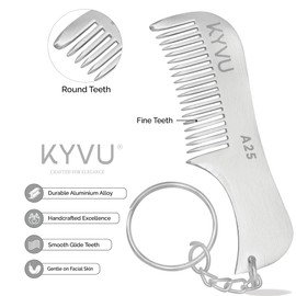 KYVU A25 Metal Moustache & Beard Comb with Keyring for Men, Aluminium