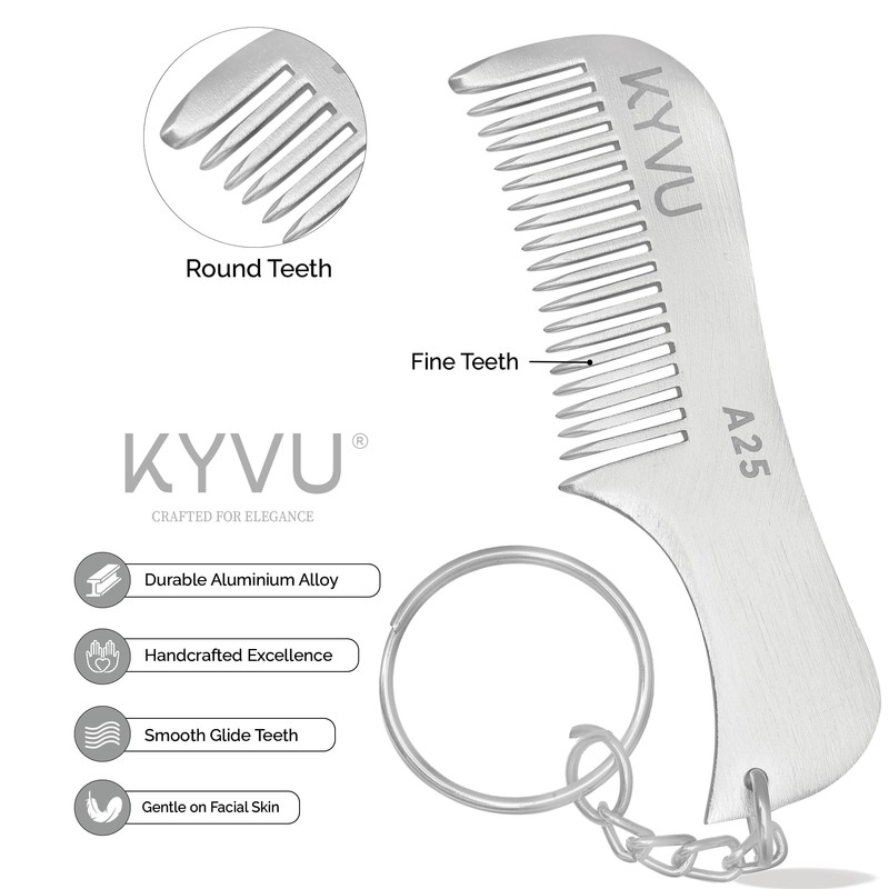 KYVU A25 Metal Moustache & Beard Comb with Keyring for