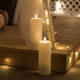 ANGELLOONG Waterproof Flickering Flameless Candles for Outdoor, Battery Operated Candles with Timer, Set of 2 Large Electric LED Candles for Wedding Party Home Decor, 3x8