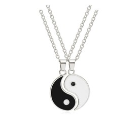 Yinyang BFF Couples Pendant Necklace 2Pcs Matching Puzzle Pendant Necklaces for Women Men Friendship Boyfriend Girlfriend Jewelry-Sliver