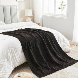 CozeCube Knit Throw Blanket, Black Checkered Throw Blanket for Couch, Soft Cozy Warm Knitted Throw Blanket for Bed Sofa Living Room, Decorative Spring Fall Throw Blanket 60"X80", Jet Black