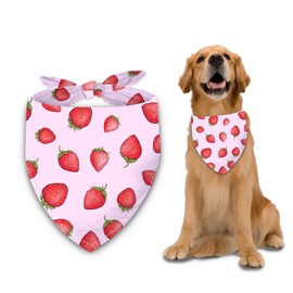 liboom - Strawberry Fruit Dog Bandana Washable Pets Scarf Triangle Adjustable Handkerchief, Double Sided Printing, Pink,Strawberries (Large)