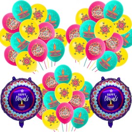 KYMY Happy Diwali Party Balloons, 38pcs Diwali Latex Balloons for India Festival Decorations, Diwali Rangoli Decorations Set Deepavali Festival of Lights Party Supplies Indian Themed Party Decoration