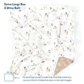 GRSSDER Baby Blankets Super Soft Stretchy Jersey Knit Swaddle Blanket for Girls and Boys, Double Layer Reversible Receiving Blankets 34 x 44, Extra Large for Swaddling, Cute Rabbit