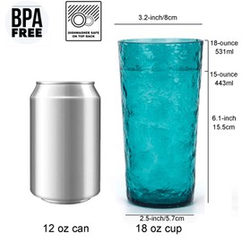 KX-WARE 18-ounce Acrylic Highball Glasses Plastic Tumbler, set of 8 Turquoise