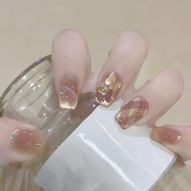 EYZOTSF Press on Nails Short Square Shaped Acrylic Extra Short Length Square False Nails with Designs Artificial Fake Nail with Charms Glue Stick ons Fingernails for Women Girls(MY161)