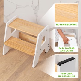 Wooden Step Stools for Kids - Sturdy, Non-Slip, Non-Tip Toddler Step Stool for Bathroom Sink for Your Little Girl or Boy - White
