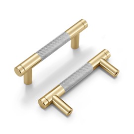 Dazzleeta 10 Pack Cabinet Handles Gold and Nickel 3 Inch Drawer Pulls Round Bar Brass Cabinet Pulls with Knurled Pattern Kitchen Cabinet Hardware