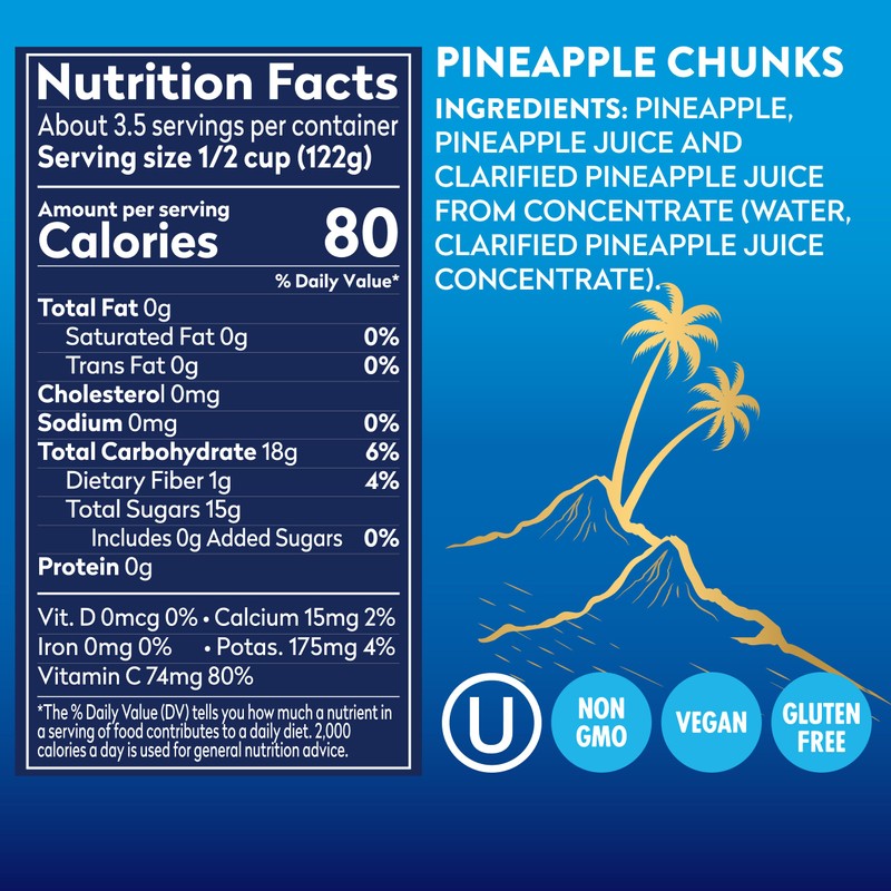 Dole Canned Fruit, Tropical Gold Pineapple Chunks in 100% Pineapple