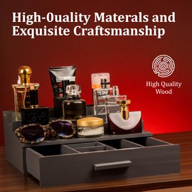 NAYPUEVAN 4-layer Cologne Organizer for Men, Perfume Organizer for Dresser, Cologne Stand with Hidden Compartment and Drawer, Used to organize your favorite perfume(Gray)