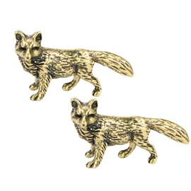 MHYGKTXRA 2pcs Mini Fox Figurine Tiny Brass Animal Figure, Fengshui Wealth Statue, Vintage Animal Sculpture for Home Office Tea Table Decor