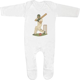 6-12 Month 'Cricket Batter Action' Baby Romper Jumpsuit/Sleep Suit (SS00105593)