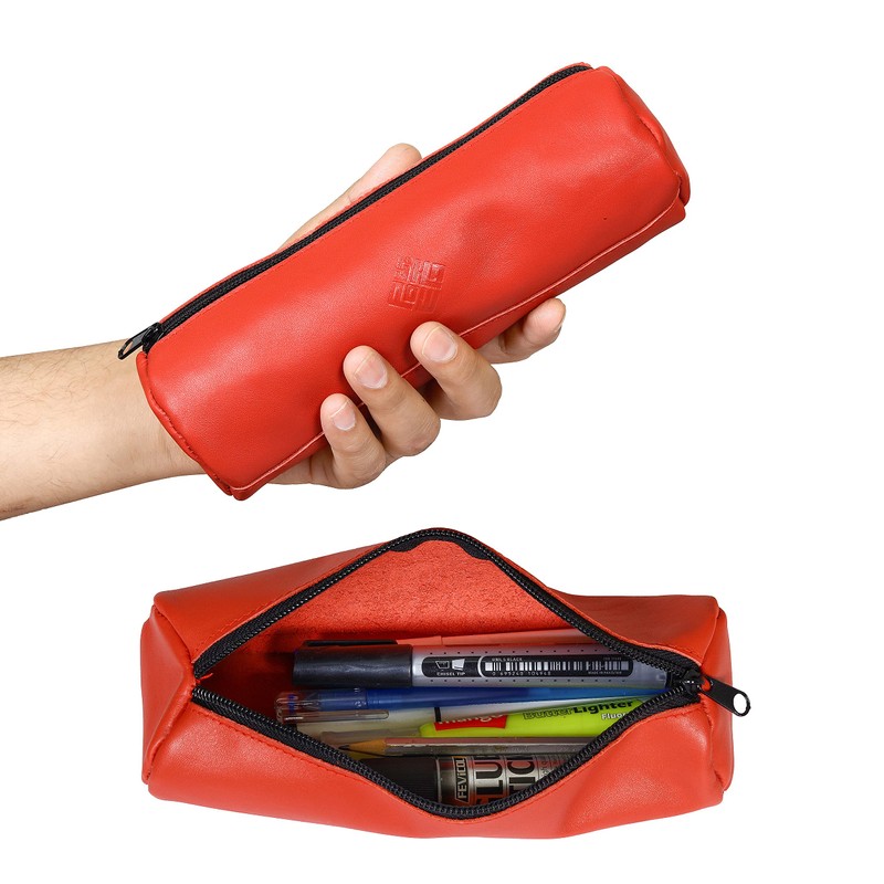 SHADOW DANCE UK Red Leather Barrel Pencil Case Clutch Art