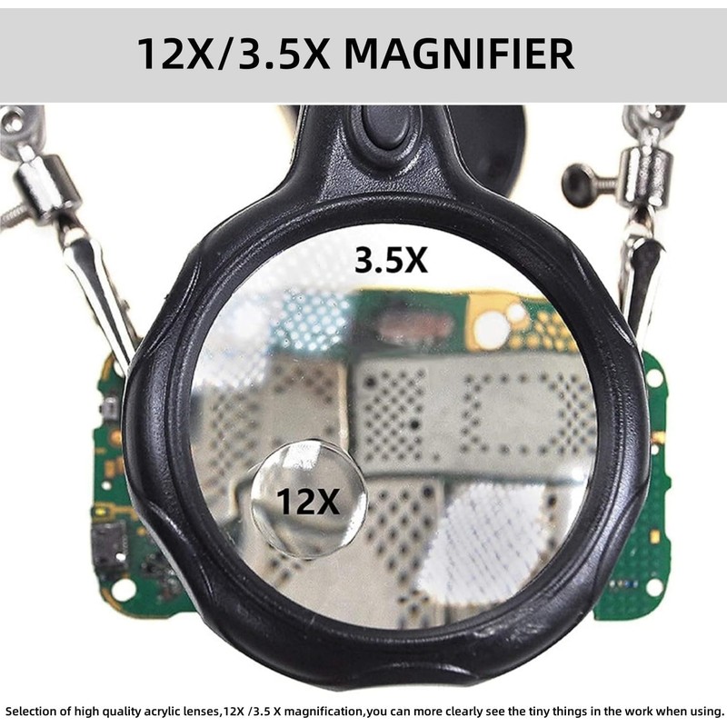 LED Light Helping Hands Soldering Magnifier Station Professional 3.5X 12X