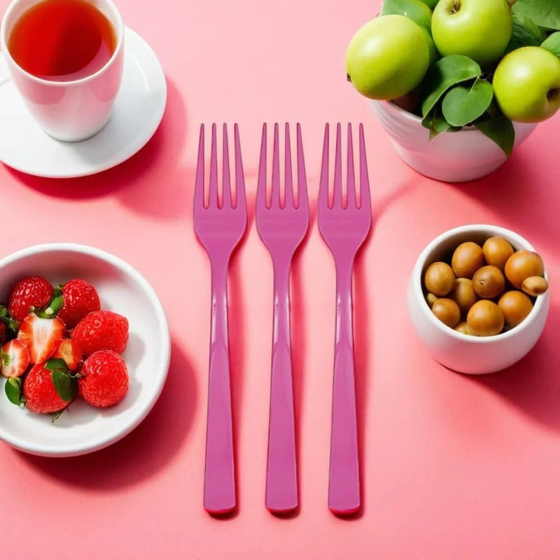 Unique Hot Pink Solid Plastic Forks (18ct) - Durable &