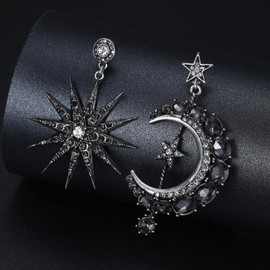 AILUOR Crystal Moon Star Earrings Silver Plated with Rhinestone Moon Star and Sun Drop Stud Earrings Boho Earrings Retro Punk Jewelry for Women Girls, Crystal, Cubic Zirconia