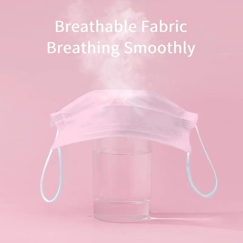 Generic 50 Pack Pink Disposable Face Mask for Adults, Solid