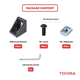 20 Sets Black 2020 Series Aluminum Extrusion Corner Bracket Kit, Includes 20pcs Right Angle Connectors, 40pcs M5 T Slot Nuts and Screws for 20 Series V-Slot Aluminum Profile Accessories