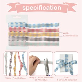 LiQunSweet 15 Yards 5/8 inch(17mm) 5 Styles Colorful Plaid Rinbbon Fringe Ribbon Trim Ribbon for Crafts Gift Wrapping Weddings Party Hair Bow Invitation Decorations