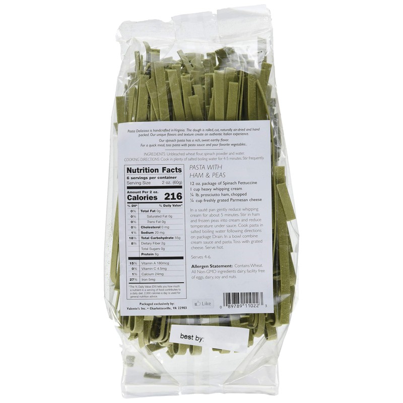 Pasta Deliziosa! Handcrafted Pasta, Spinach Fettuccine, 12 Ounce