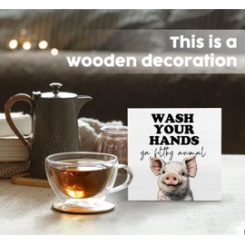 Nitelat Funny Pig Bathroom Wooden Box Signs, Funny Bathroom Decor, Wash Your Hands Wood Decoration Bath Room Decor for Washroom Toilet Counter Shelf Table 5x5 Inch Decorative Signs & Plaques